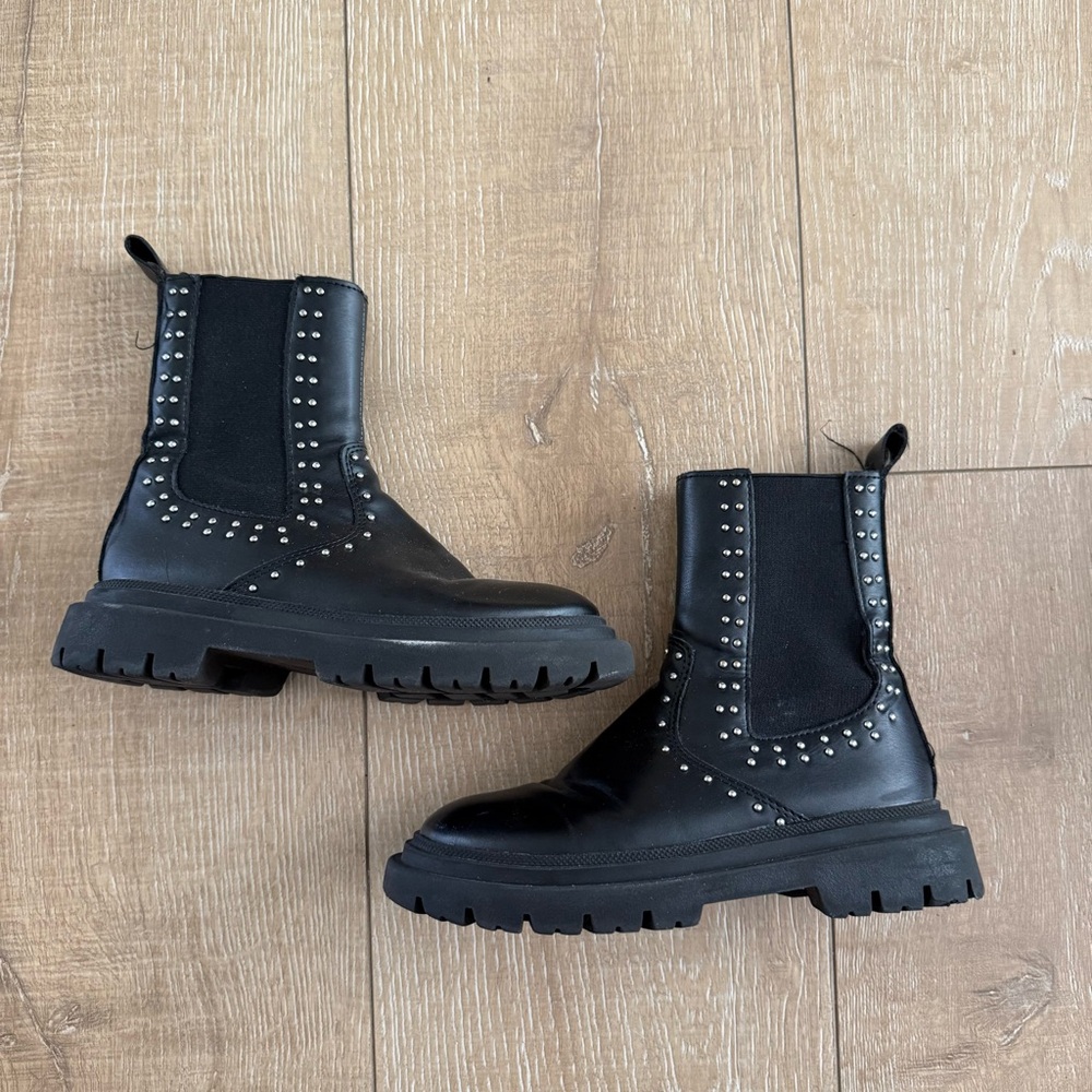 Zara Black Studded Combat Boots Black 29 (11.5)